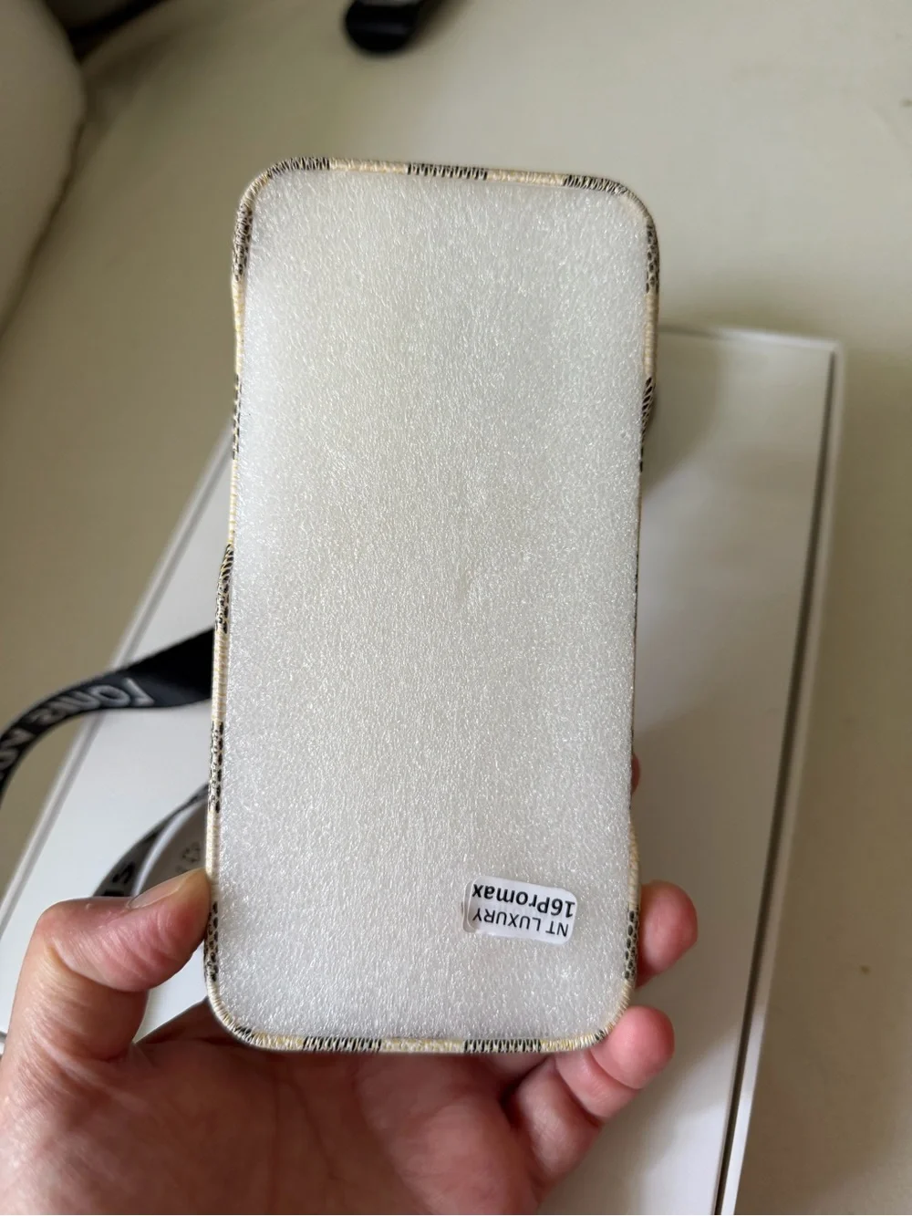 Louis Vuitton Damier Azur Phone Holder with Blush Pink Trim